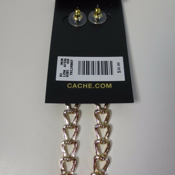 Cache Gold Oval Infinity Chevron Link earrings Earring SET OF 2 PCS NWT 89 - Picture 2 of 6
